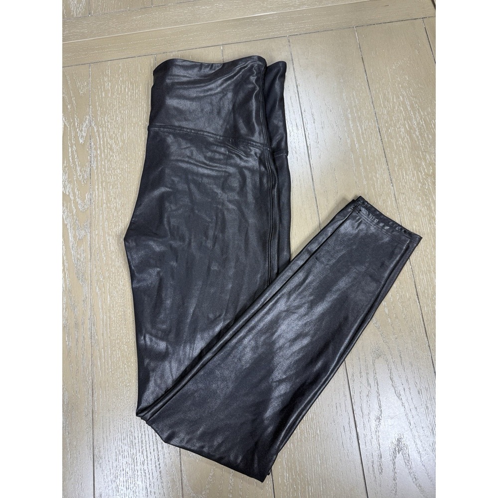 Spanx Leggings Womens Xl Size 1X Metallic‎ Black Faux Leather High Rise Shaping